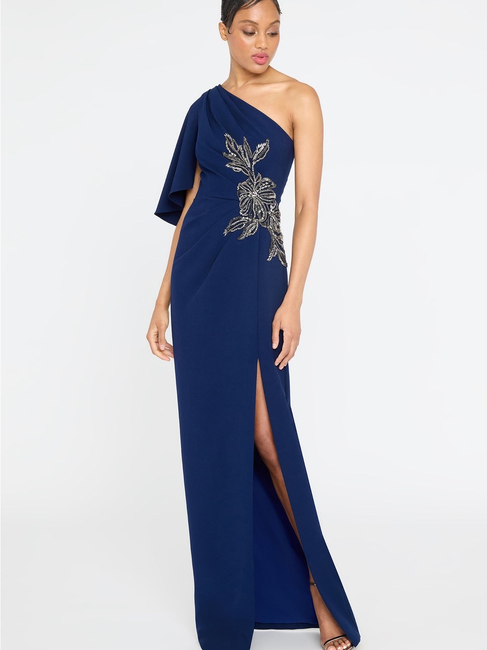 Theia Giuliana Crepe Column Gown Navy Size 4 NWT